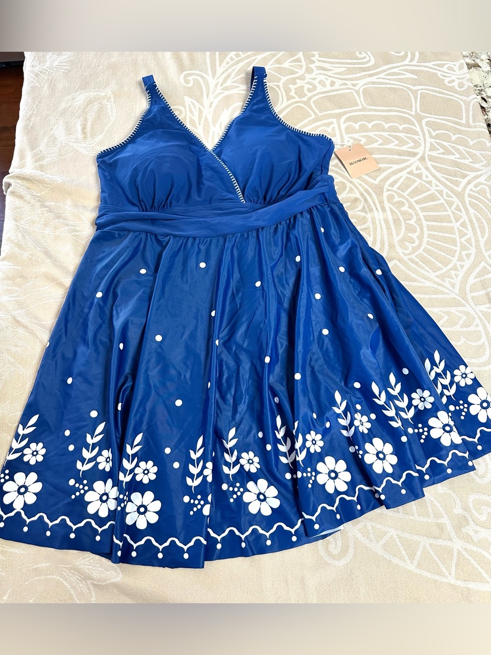 NWT BloomChic Blue Floral Swimdress One Piece Swimsuit Size 14-16